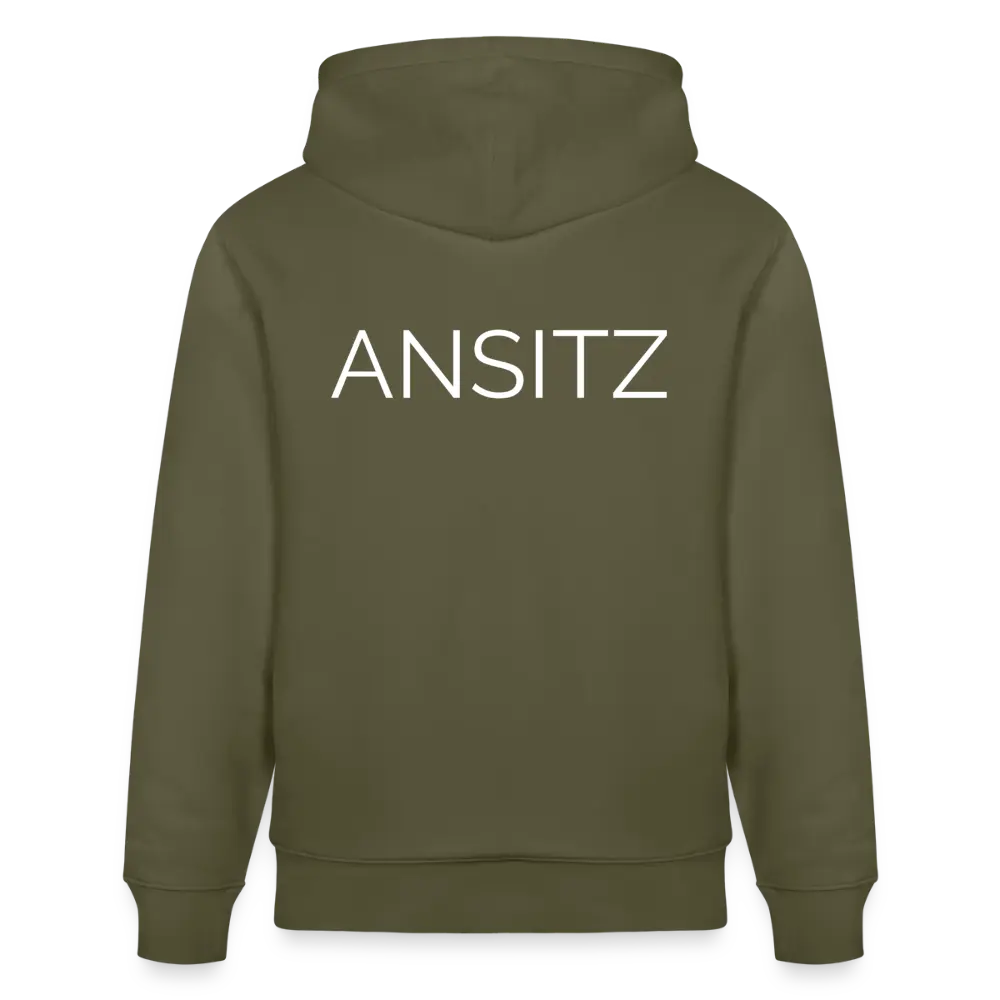 ANSITZ 1.0 - Hoodie Unisex - White Print - Khaki Grün